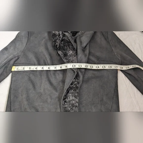 Black suede shearling cropped jacket, vintage style, Pico 1988 size S - Picture 6 of 16